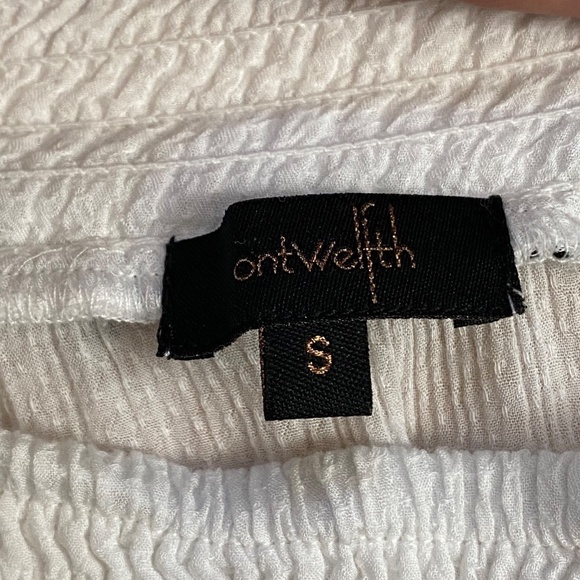 Ontwelfth Boho Off Shoulder Black Pom Pom Trim White Mini Dress Tunic Top Size S - Picture 3 of 12